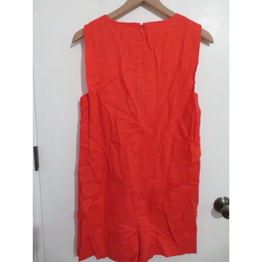 Banana Republic Women Sz S Coral Gem Pinnacles Linen Romper Sleeveless Mini